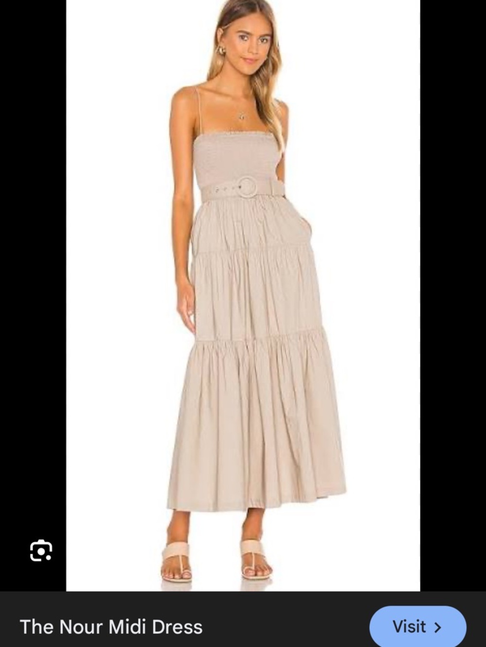 L'Academie Beige Tiered Smocked Midi Dress